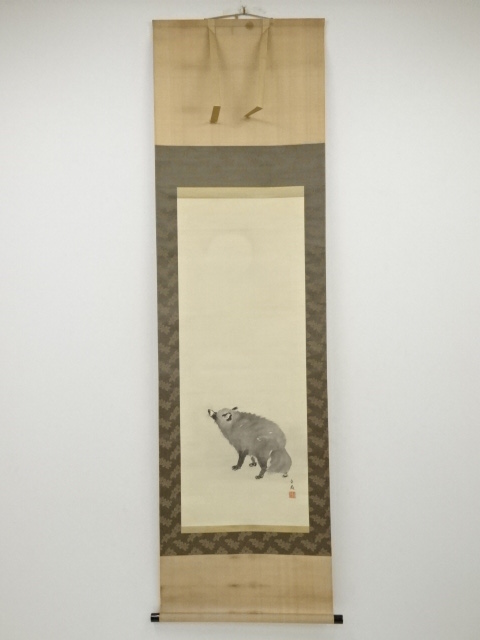 JAPANESE HANGING SCROLL / HAND PAINTED / RACCOON DOG (1910)
